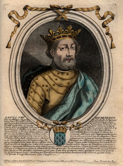Ritratto di Luigi VIII (1187-1226), re di Francia - Luigi VIII (1187-1226) re di Francia - Incisione da "Les Augustes Representations de tous les Rois de France depuis Pharamond à Louis XIV", Parigi da de Larmessin