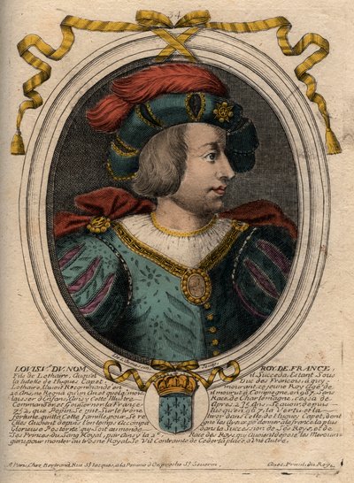 Ritratto di Luigi V il Fannullone (967-987), Re di Francia - Luigi V il Pigro (967-987) incisione da 