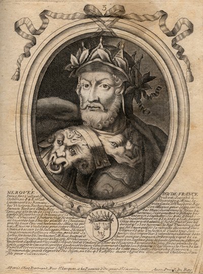 Ritratto di Meroveo (Merovech) (d.456), re dei Franchi Salii - incisione da 