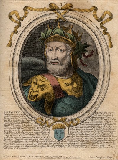 Ritratto di Meroveo (ca. 448-458), primo re della dinastia merovingia - Incisione da 
