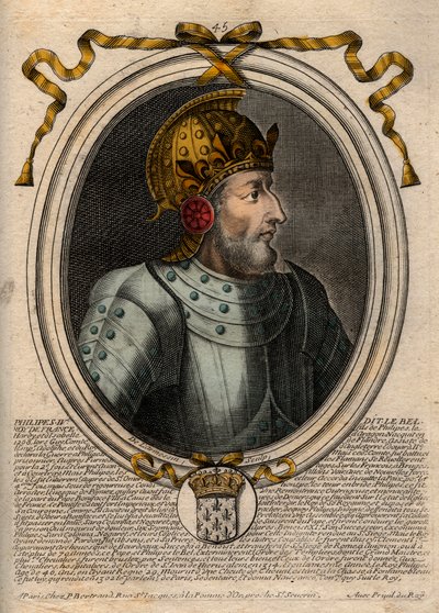 Ritratto di Filippo IV il Bello (1268-1314), Re di Francia - incisione da 