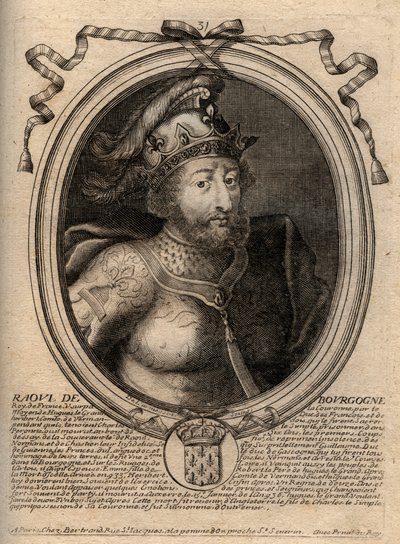 Ritratto di Raoul di Francia (o Rodolfo, c. 890-936) re dei Franchi - Rodolfo (Raoul, Rodolphe) di Borgogna, re di Francia (923-936) - Incisione da 