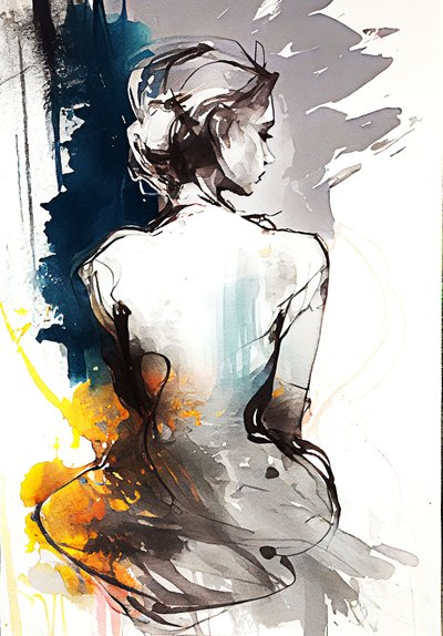 Dipinto di una donna seduta, serenità in silhouette da F. Abderrahim