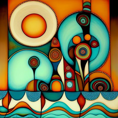 Spiaggia astratta, mare ondulato e vento, ispirato da Hundertwasser da F. Abderrahim