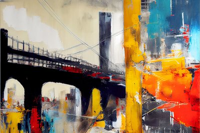 Ponte astratto, blu e arancione da F. Abderrahim