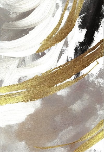 Pittura astratta, nero e grigio con effetto dorato da F. Abderrahim