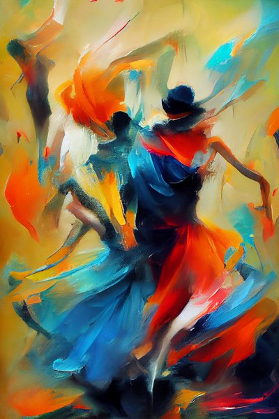 Pittura astratta silhouette di donna danzante, Arte digitale stampabile da F. Abderrahim