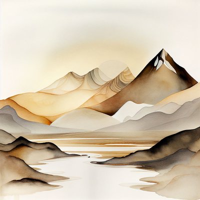 Paesaggio naturale morbido astratto, montagne acriliche da F. Abderrahim