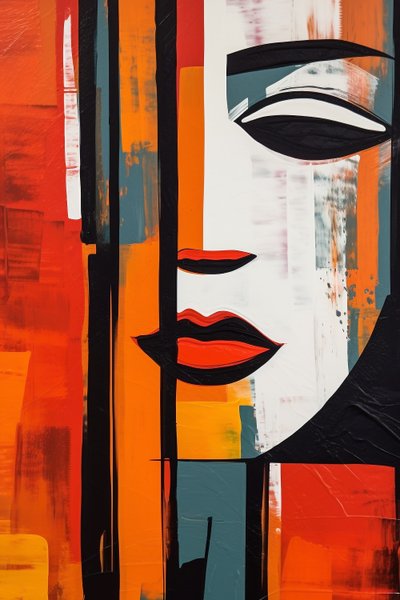 Volto di donna astratto, linee rette su tela, Arte digitale stampabile da F. Abderrahim