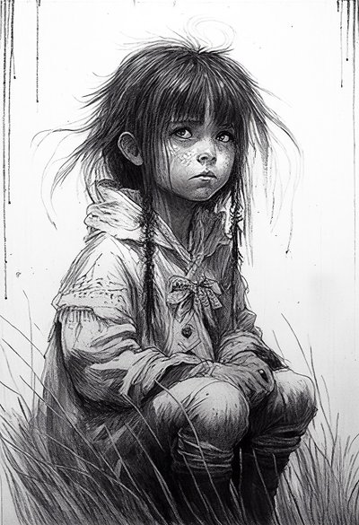 Una bambina innocente, ritratto disegnato, stampe d