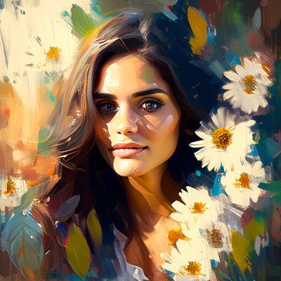 Ritratto di una bella donna messicana e girasoli, arte digitale astratta da F. Abderrahim