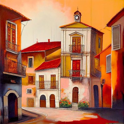 Bellissimi dipinti vintage di un vecchio villaggio in toni caldi da F. Abderrahim