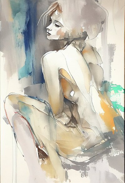 Bella donna seduta, acquerello da F. Abderrahim