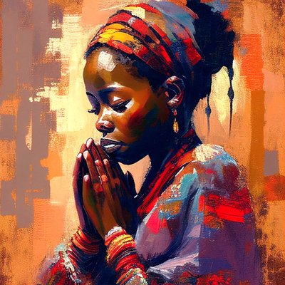 Dipinto su tela digitale: Ragazza africana in meditazione, stampe d