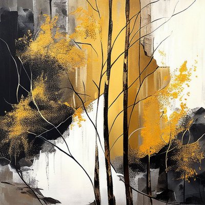 Foresta astratta dorata in autunno, arte da parete da F. Abderrahim