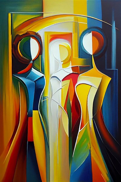 Pittura ad olio astratta moderna, silhouette di donna da F. Abderrahim