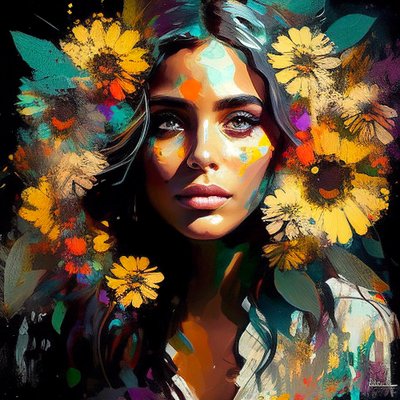 Bellezza naturale, ragazza messicana circondata da girasoli da F. Abderrahim