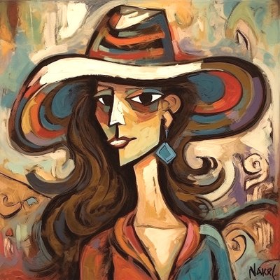Pittura di una bellissima donna moderna con cappello, Arte da parete | Stampe su tela da F. Abderrahim