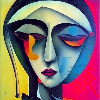 Volto triste di donna in pittura figurativa astratta da F. Abderrahim