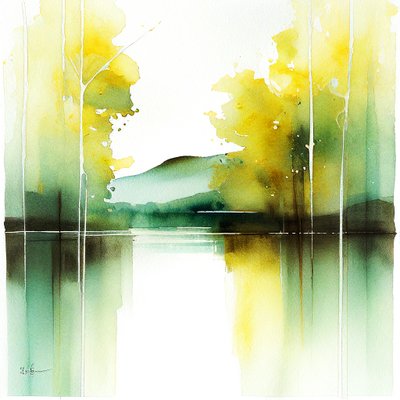Paesaggio sereno ad acquerello da F. Abderrahim
