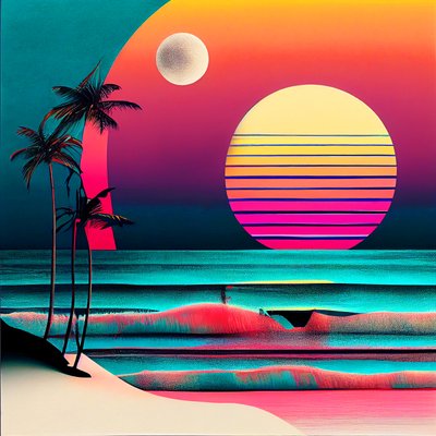 Tramonto sulla spiaggia e palme, Arte da parete | Stampe su tela da F. Abderrahim