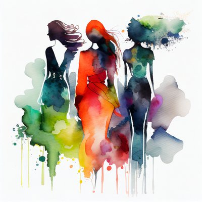 Ragazza di moda ad acquerello, sfondo blu nebbioso e bianco da F. Abderrahim