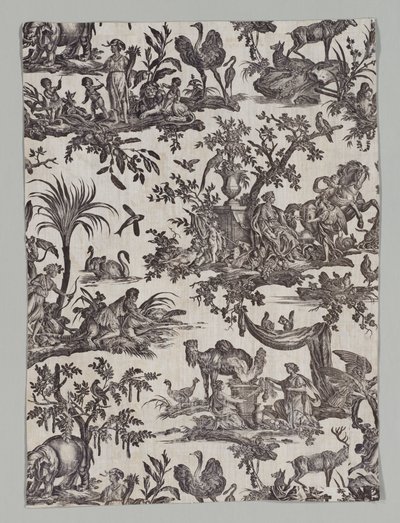 Frammento di Cotone Stampato con Disegno "Le quattro parti del mondo" da firm of Christophe Philippe Oberkampf
