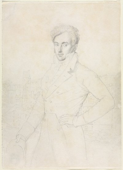 Ritratto di un Giovane in Piedi sul Quirinale con la Turris Comitum sullo Sfondo da follower of Jean Auguste Dominique Ingres
