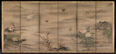 Uccelli e Fiori in un Paesaggio delle Quattro Stagioni da follower of Sesshū Tōyō
