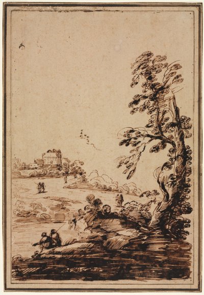 Paesaggio con Piccolo Gruppo di Edifici da imitator of Guercino