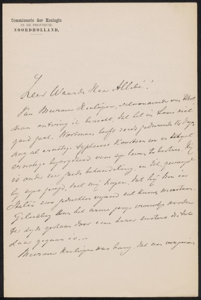 Lettera ad August Allebé da jonkheer Gijsbert van Tienhoven
