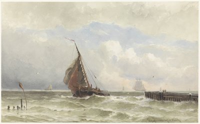 Porto di Vlissingen, con nave a vela in arrivo da jonkheer Jacob Eduard van Heemskerck