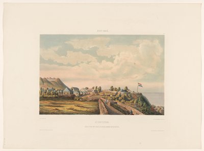 Sint-Eustatius. Vista del Forte Oranje, il cratere, presa dalla canonica da jonkheer Jacob Eduard van Heemskerck