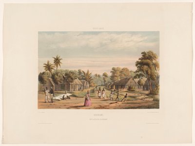 Alloggi degli schiavi in una piantagione Campo degli schiavi Suriname. Un campo di schiavi di piantagione da jonkheer Jacob Eduard van Heemskerck