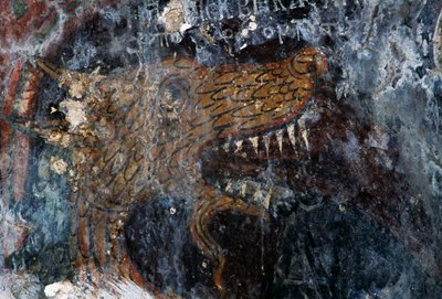 Uccello, dettaglio della punizione dei dannati nella chiesa di Agia Paraskevi, Voutas, Creta, Grecia (foto) da Theodore Charles Ange Coquelin
