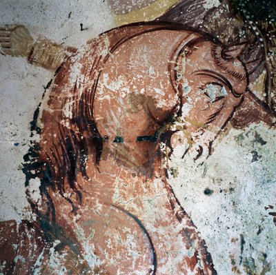 Cavallo, affresco nella chiesa bizantina di Mournies, Creta, Grecia da Theodore Charles Ange Coquelin