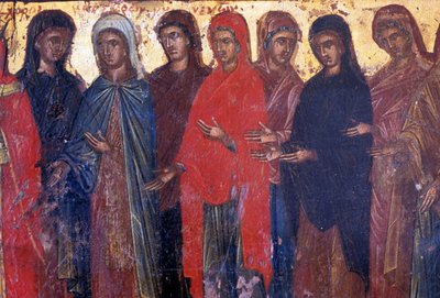 Donne pie, pannello di legno nella chiesa bizantina di Palea Roumata, Creta, Grecia da Theodore Charles Ange Coquelin