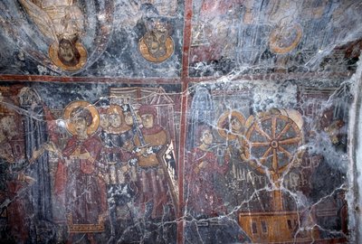 Affresco a tema religioso, di Ioannis Pagomenos, nella chiesa bizantina di San Giorgio, Anidri, Creta, Grecia da Theodore Charles Ange Coquelin