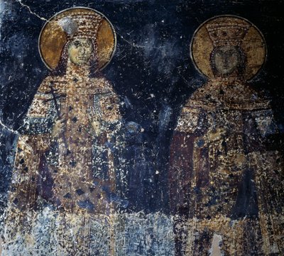 Santi, affresco nella chiesa bizantina di Sotiras Christos, Veria, Macedonia Centrale, Grecia da Theodore Charles Ange Coquelin