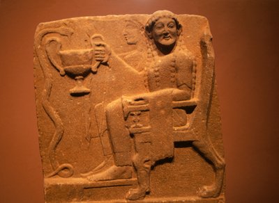 Stele con rilievo raffigurante divinità e serpenti, da Sparta, Grecia, civiltà greca da Theodore Charles Ange Coquelin