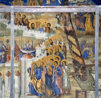 San Pietro apre le porte del Paradiso, affresco del Giudizio Universale nel Monastero di Timios Prodromos, Serres, Macedonia Centrale, Grecia da Unbekannt Unbekannt
