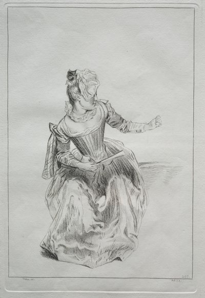 Donna con ventaglio da possibly by Benoit II Audran