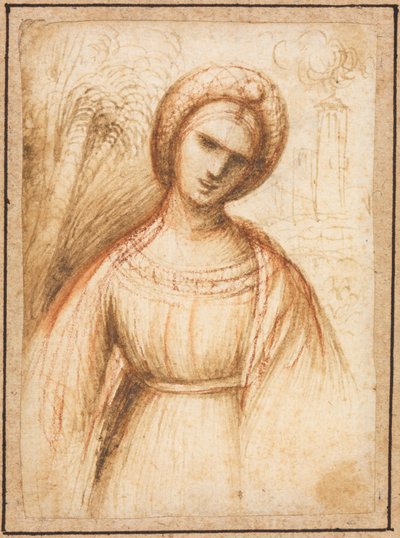 Signora in un Paesaggio (recto) da possibly by Dosso Dossi