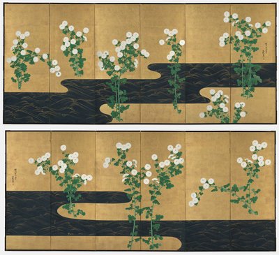 Crisantemi vicino a un ruscello da possibly by Ogata Kōrin