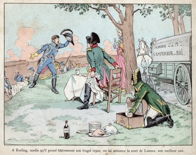 Battaglia di Aspern Essling - Napoleone riceve la notizia della morte del maresciallo Lannes 1809 - litografia di Job (Jacques Onfroy de Breville) da 