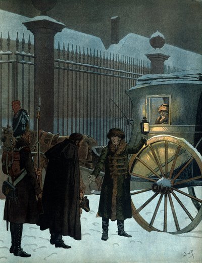 Sconfitta la campagna di Russia e tornato a Parigi: Napoleone I Bonaparte in una carrozza arriva alle Tuileries il 18 dicembre 1812 alle 11 di sera dopo la ritirata russa. In 