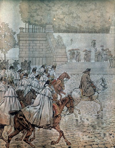 Campagna tedesca del 1813: Napoleone I Bonaparte (1769-1821) e il suo Stato Maggiore tornano a Dresda dopo aver vinto la battaglia il 26 e 27 agosto. In 