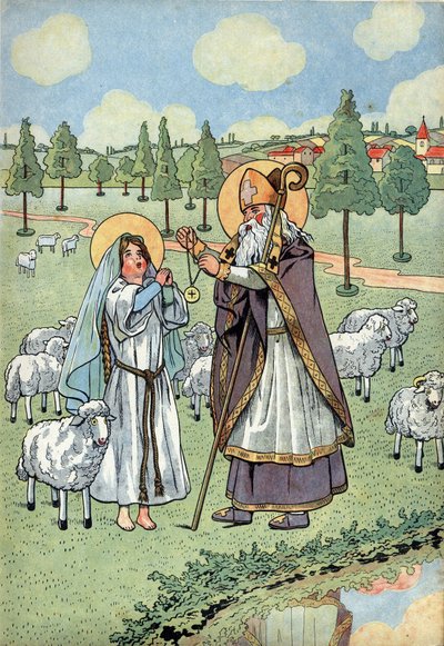 Storia della Francia. Scena della vita di Santa Genoveffa con giocattoli: il vescovo San Germano d