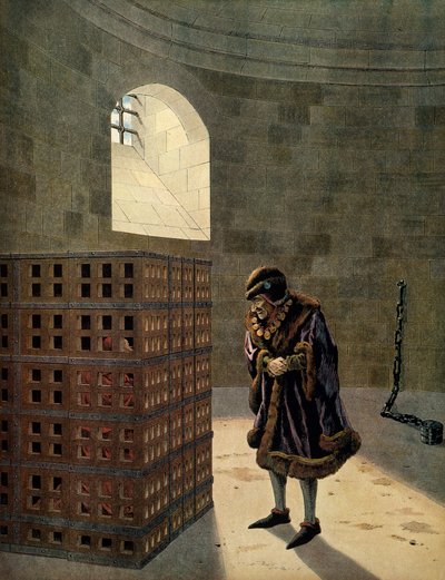 Il cardinale Jean Balue prigioniero in una delle famose gabbie di Luigi XI da pseudonym for Onfray de Breville Jacques Job