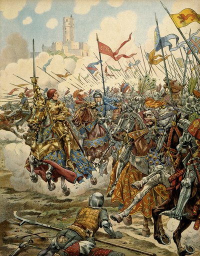 Storia della Francia nel Medioevo: re Luigi XI detto il Prudente (1423-1483) alla testa del suo esercito durante la battaglia di Montlhéry contro la Lega del Bene Pubblico, 16 luglio da pseudonym for Onfray de Breville Jacques Job